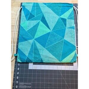 Handmade - Drawstring Backpack With Paracord Straps - Aqua Angular Backpack